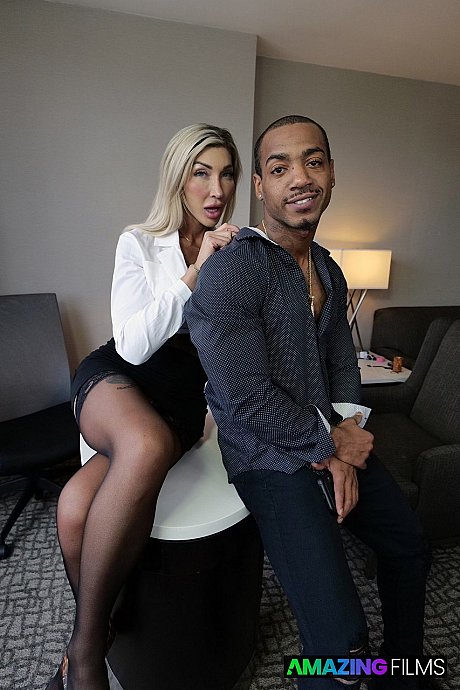 Busty blonde MILF Brianna Dymond flaunts her enormous tits & mounts a ebony lover - Image 2 of 10  in Pussy category   featuring Brianna Dymond 
