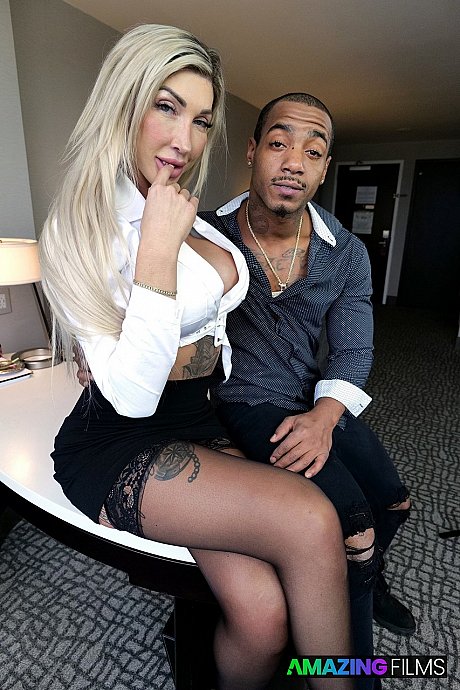 Busty blonde MILF Brianna Dymond flaunts her enormous tits & mounts a ebony lover - Image 3 of 10  in Pussy category   featuring Brianna Dymond 