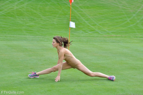 Skinny blue-eyed brunette Lana strikes charming nude poses outdoors #58245
