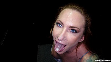 Redheaded MILF Sophia Locke fills her mouth with jizz at a gloryhole - Image 4 of 15  in Cumshot category   featuring Sophia Locke 