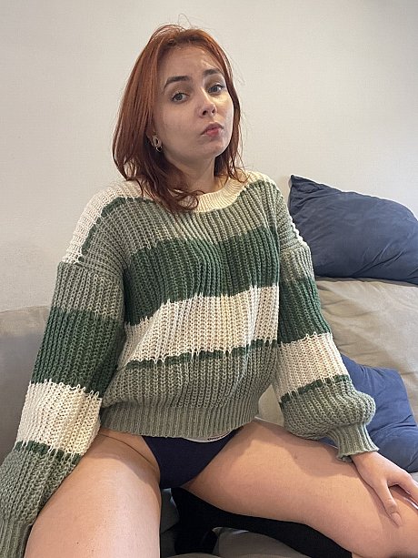 Redheaded teen Viksy BB lifts up her sweater to show her small breasts in a thong - Image 4 of 10  in Teen category   featuring Viksy Bb 