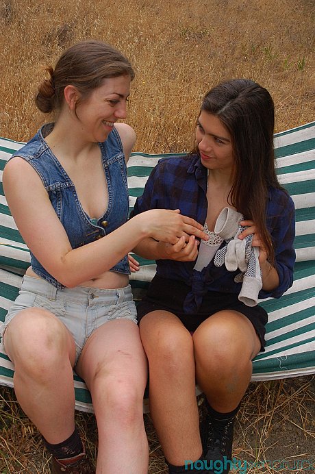Beautiful sexy amateurs Felix & Sylvie undress & kiss each other's bushy twat outdoors - Image 4 of 21  in Lesbian category   featuring Sylvie, Felix 