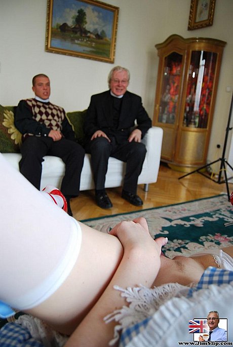 Pretty housemaid Lara loves fetish action with two men of the cloth - Image 4 of 18  in Pussy category   featuring Lara Latex, Matt Bird, Rev Frank 