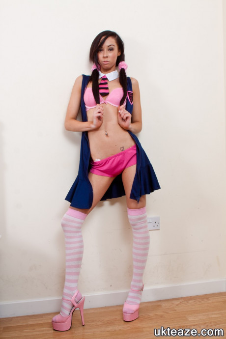 British amateur Lexi gets nude in a necktie and over the knee socks - #593552