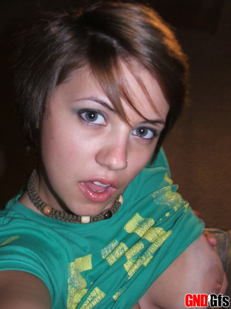 Young young looking amateur takes self shots of her monstrous natural tits - #251612