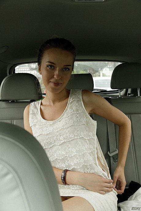 Cute teenie Sonya Buse teases with her natural melons in the back chair of a cab - Image 6 of 12  in Babe category   featuring Sonya Buse 