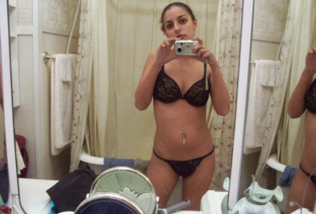 Indian lady lady takes undressed and non nude self shots in bathroom mirror - #1218873