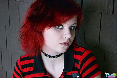 Cute redheaded bitch GF lady teenie Satine uncovers her small boobies on a rustic porch - Image 2 of 12  in Teen category   featuring Teen Satine 