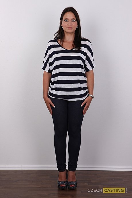 Brunette amateur strips off her jeans and lingerie to pose naked on a stool - Image 2 of 20  in Close Up category   featuring Petra 