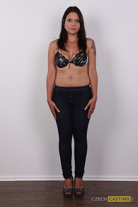 Brunette amateur strips off her jeans and lingerie to pose naked on a stool - Image 4 of 20  in Close Up category   featuring Petra 