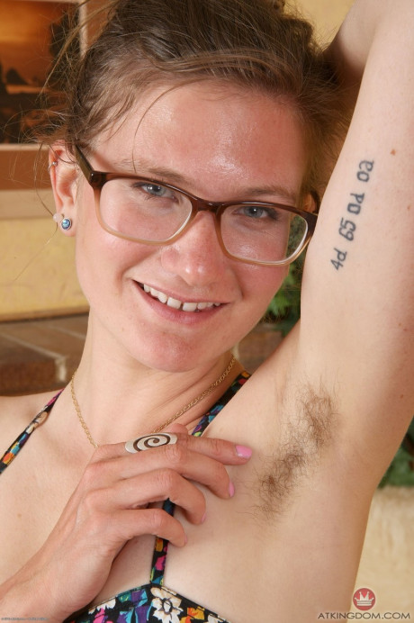 Nerdy amateur Skyler shows her bushy armpits and stretches her hairy cunt - #1248787