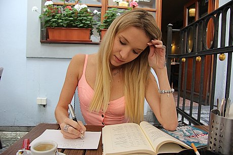 Sweet blondy student shows her tight holes and likes hot POV sex - Image 1 of 21  in Legs category   featuring Angel Piaff 