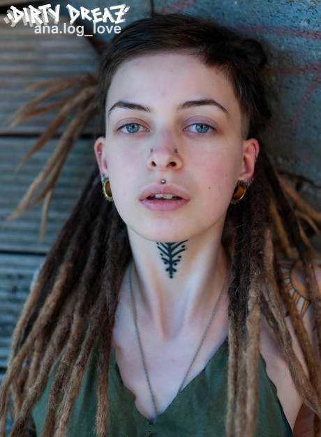 Tattooed female Cutz sports dreadlocks while showing her tiny breasts - #482412