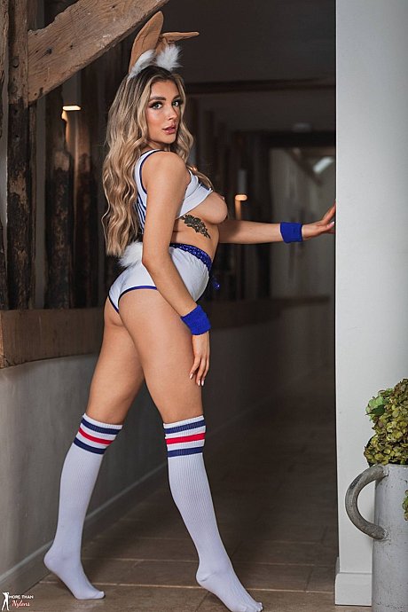 Hot blondie Ruby Mae frees her enormous breasts and booty in over the knee sports socks - Image 9 of 12  in Model category   featuring Ruby Mae 