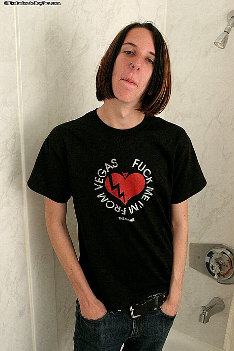 Good-looking twink River shows his tight behind & his furry dong in the bathroom - Image 1 of 20  in Gay category  