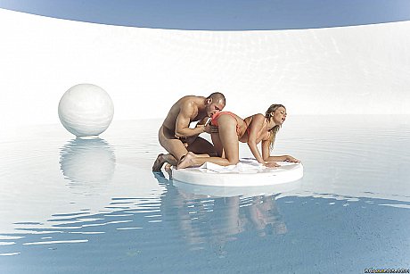 Outdoor sex scene with Mia Malkova and her man at the pool - Image 1 of 16  in Outdoor category   featuring Mia Malkova 
