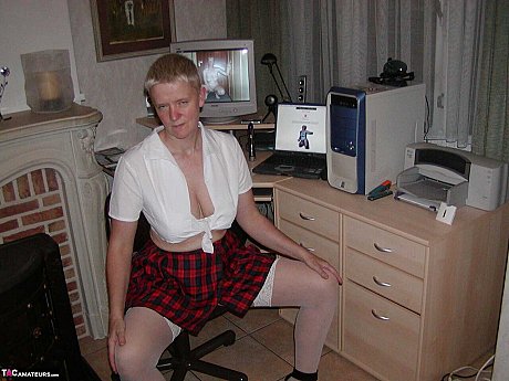Cougar broad Tiffany Pearl partakes in upskirt play while dressed as a schoolgirl - Image 6 of 16  in Skirt category   featuring Tiffany Pearl 