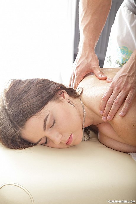 Russian teen Sheila B receives a hot oily massage & gets her enormous titties poked - Image 3 of 20  in Teen category   featuring Marina Visconti 