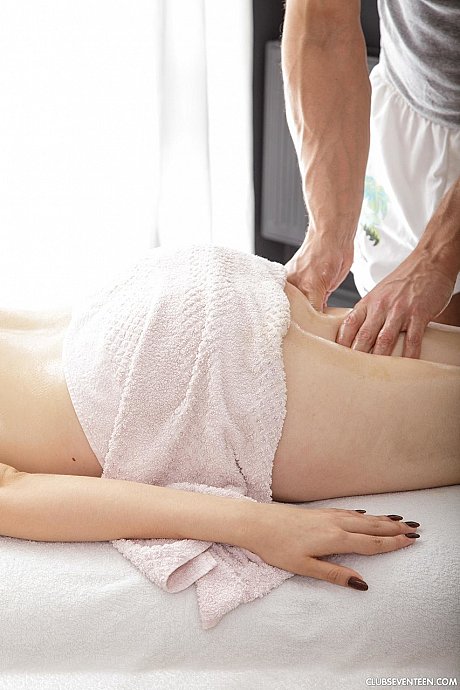 Russian teen Sheila B receives a hot oily massage & gets her enormous titties poked - Image 5 of 20  in Teen category   featuring Marina Visconti 