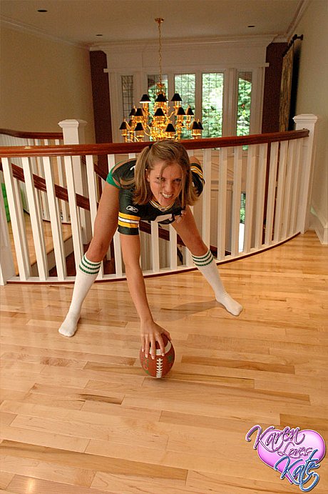 Amateur dykes Karen and Kate have a game of football in knee socks and panties - Image 12 of 12  in Lesbian category   featuring Kates Playground, Karen Dreams 