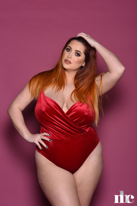 Cute delicious British fatty Lucy Vixen caressing her bountiful natural breasts - #98962