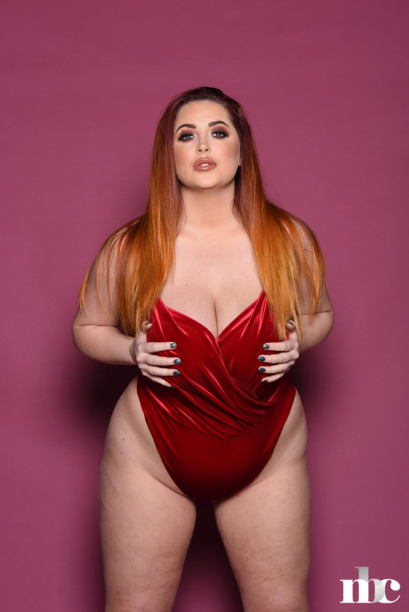 Cute delicious British fatty Lucy Vixen caressing her bountiful natural breasts - #98965
