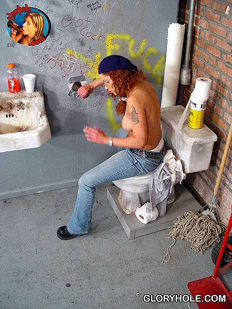Redhead bitch chick with pierced tongue goes 1 on 1 with a ebony dong at a gloryhole