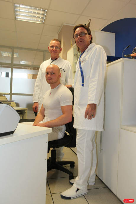 Blondy Ukrainian chick posing among perverted doctors at the hospital - #1480594