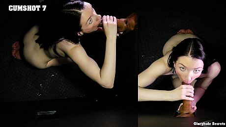 Brunette skank woman Celestina Blooms licks off a bunch of penii at a gloryhole