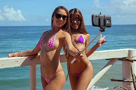 Lola Banny and her young girlfriend strip off string bikinis on oceanside patio - Image 11 of 16  in Outdoor category   featuring Lola Banny 