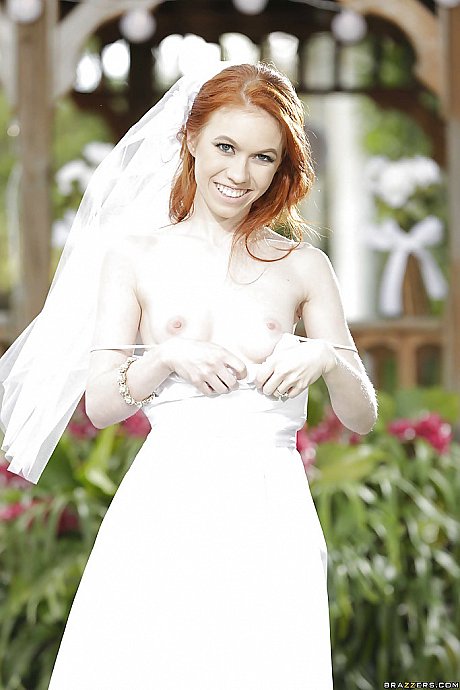 Red Hair teenie babe Dolly Little stripping off wedding dress outdoors - Image 4 of 16  in Outdoor category   featuring Dolly Little 