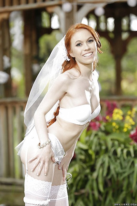Red Hair teenie babe Dolly Little stripping off wedding dress outdoors - Image 9 of 16  in Outdoor category   featuring Dolly Little 