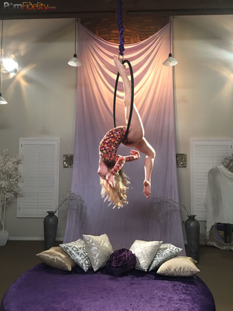 Superb blondy doll Arya Fae doing aerial yoga and showing her breasts and butt - #1195478