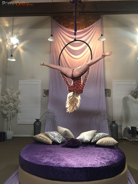 Superb blondy doll Arya Fae doing aerial yoga and showing her breasts and butt - #1195479