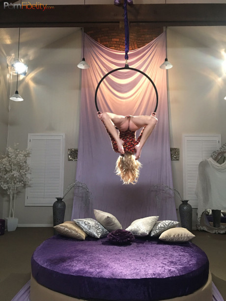 Superb blondy doll Arya Fae doing aerial yoga and showing her breasts and butt - #1195480