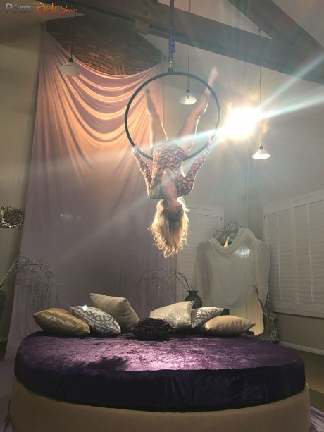 Superb blondy doll Arya Fae doing aerial yoga and showing her breasts and butt - #1195481