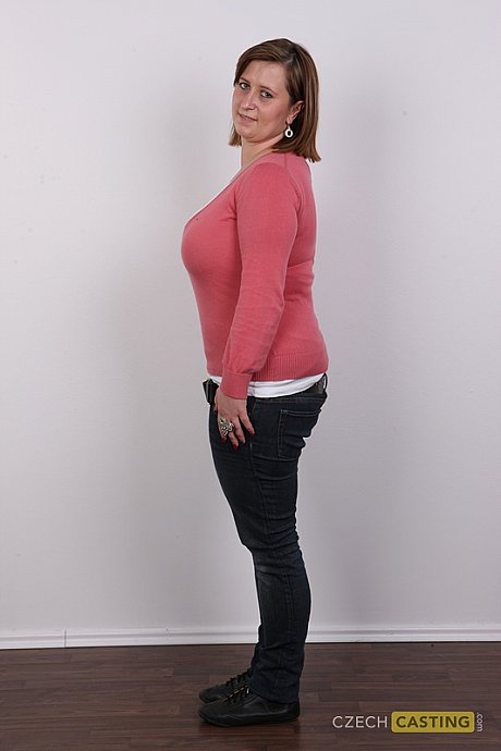 Wide cougar amateur gets completely nude in front of a white wall - Image 2 of 21  in Big Tits category   featuring Tereza 