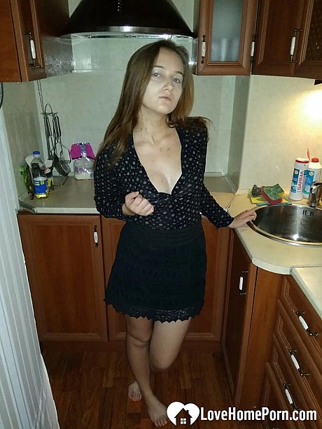 Pretty blue-eyed teenie fondles her tits and spreads her butt while home alone - Image 13 of 21  in Pussy category  