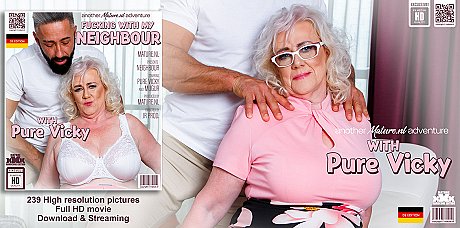 Older platinum blondie Pure Vicky has sex with a younger hubby bf man in white nylons - Image 11 of 11  in Amateur category   featuring Pure Vicky 