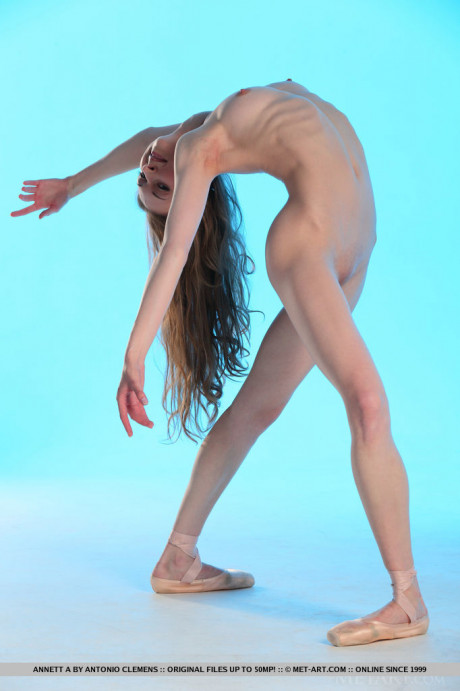 Flexible dancer Annett A removes stockings & white skirt to show tiny melons - #346260