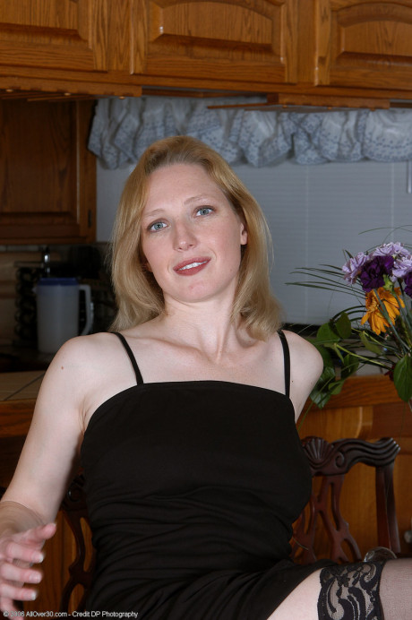Hot MILF Carrie shows her lickable snatch & sweet tits in stockings & boots - #1084937
