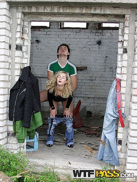 Blondy whore gf chick does hardcore anal in an abandoned building with strangers - Image 6 of 16  in Cumshot category   featuring Xandy 