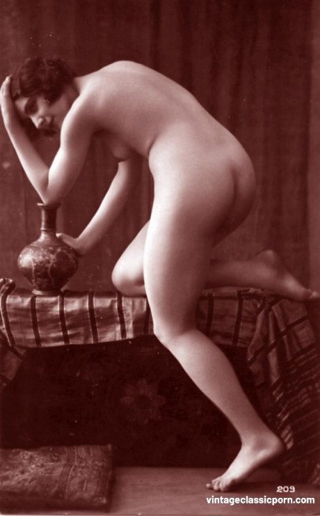 Ravishing French women show their nice tits & trimmed cunts in a vintage scene - #875356