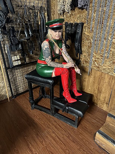 Tattooed blonde uncovers her massive breasts in a latex dress and matching cap - Image 5 of 16  in Amateur category   featuring Inked MILF 