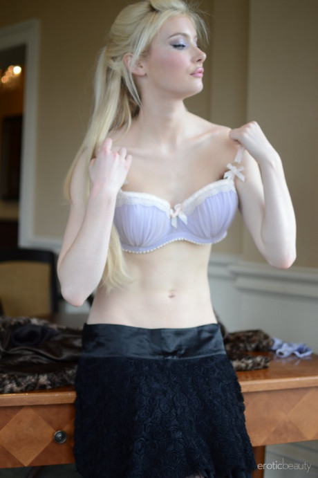 Blonde teen Locklear A shows her upskirt panties before undressing - #672840