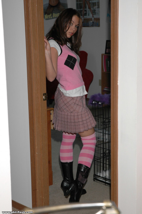 First timer takes off her bra in attractive panties and over the knee toe socks - #40172