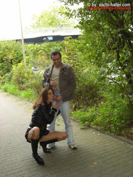 German couple Berichte and Danny have sex on a footpath over a roadway