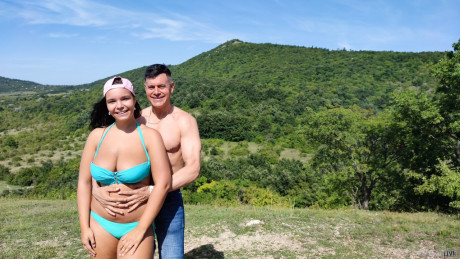 Chubby teenie Sofia Lee frees her gigantic natural boobs from a bikini in the outdoors - #185260