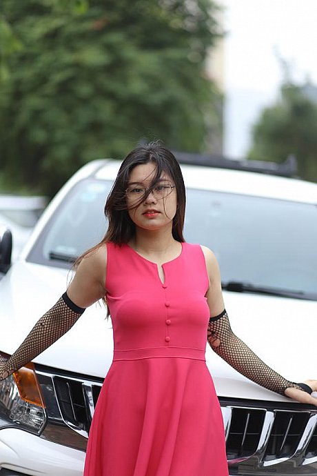 Adorable oriental model with glasses Natalia poses in her ravishing dress outside - Image 14 of 21  in Outdoor category  