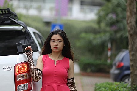 Adorable oriental model with glasses Natalia poses in her ravishing dress outside - Image 18 of 21  in Outdoor category  